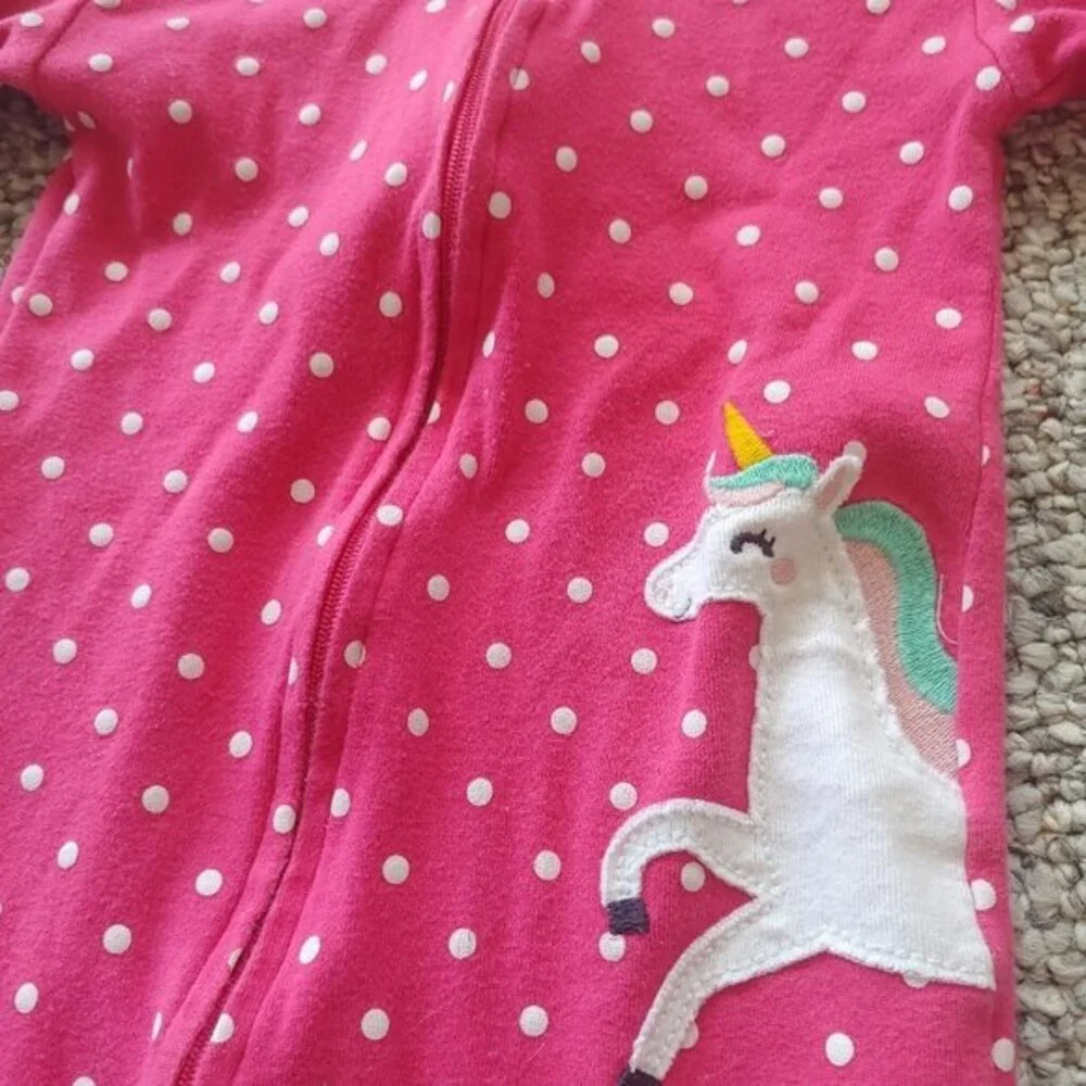 Carter's Pink Polka Dot Unicorn Footie Pajamas Size 24 Months